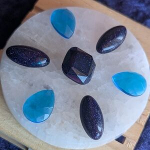 7 Stone 💙 Ocean BLue CrystaL Quartz ☯️ SparkLe Sandstone Jewel ENERGY PLATE
